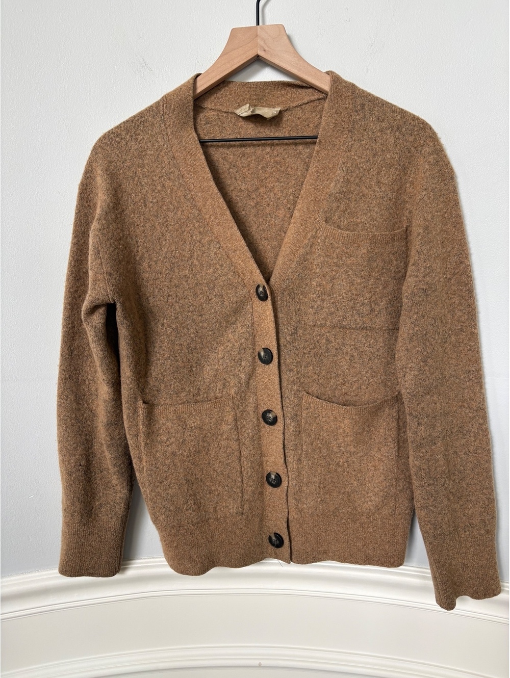 Everlane The Cozy-Stretch Relaxed Cardigan Sweater Beige Gold Brown XS